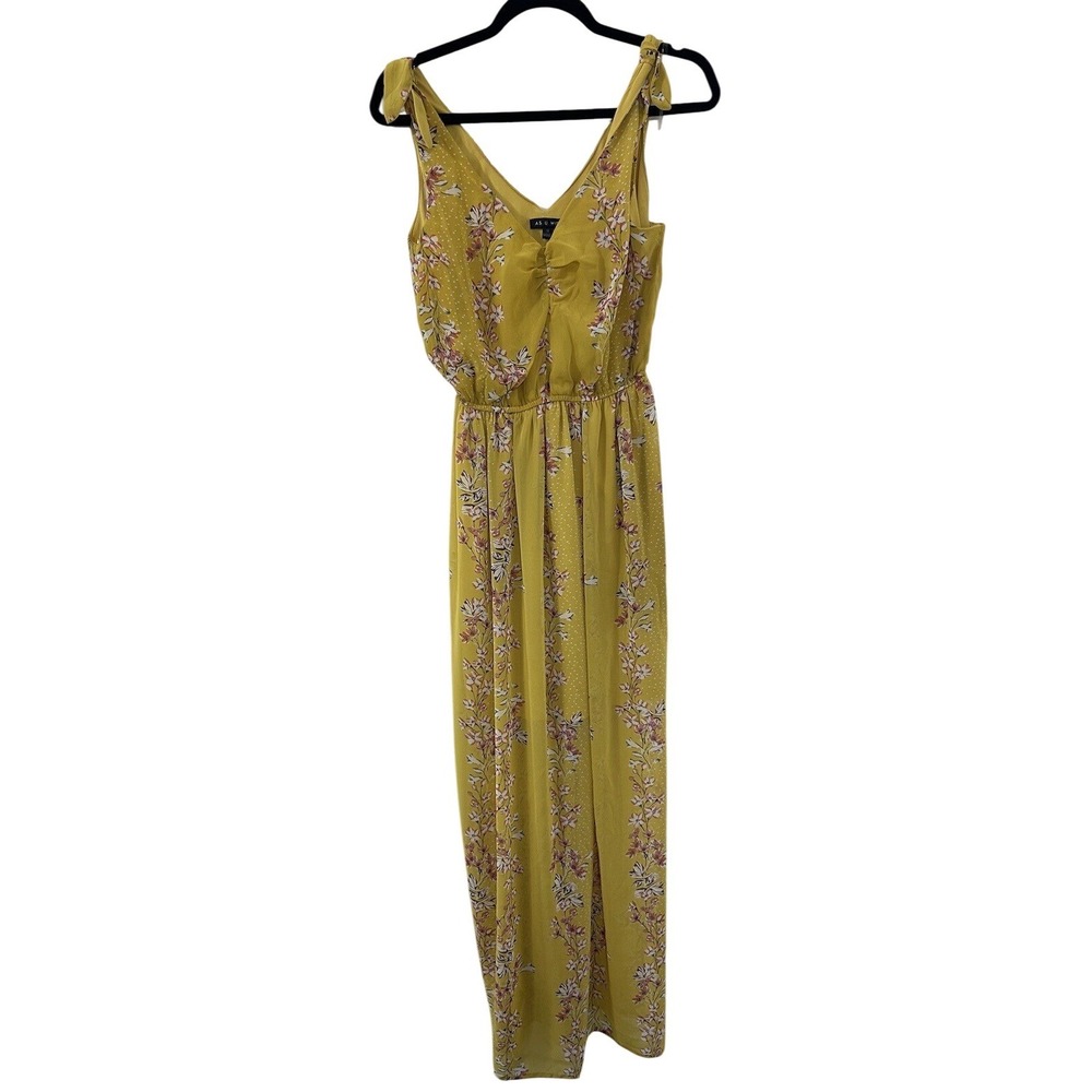 As U Wish Womens Mustard Yellow Floral Polka Dot Tie Strap‎ Maxi Dress Size M